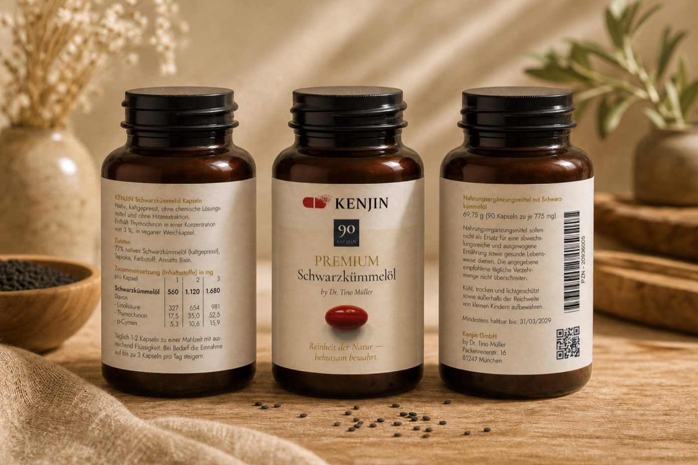 KENJIN Schwarzk&uuml;mmel&ouml;l &ndash; Premium Weichkapseln